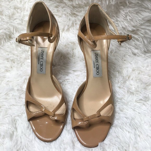 Jimmy Choo 40 US 10 Nude Open Toe Beige Heels - Picture 2 of 10